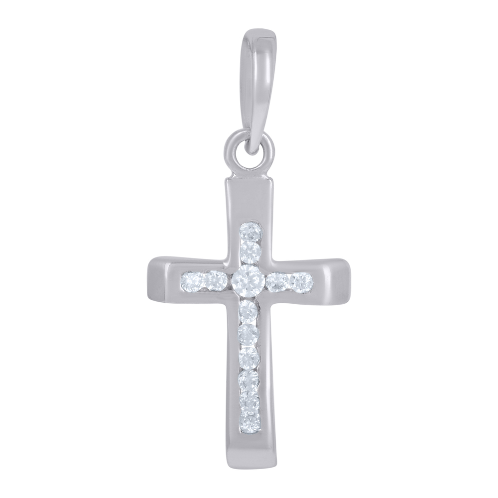 925 Sterling Silver Unisex Cubic-Zirconia Cross Religious Charm Pendant